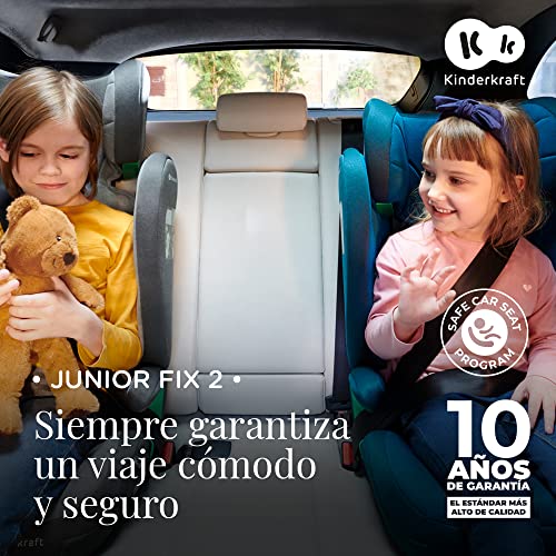 Dos niños sentados en la silla de coche JUNIOR FIX de Kinderkraft, garantizando un viaje cómodo y seguro