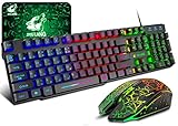 UrChoiceLtdゲーミングキーボード LED有線 メンブレン ゲーミングキーボードとマウスセット マルチメディア 日本語配列 虹色LEDバックライト 19キー防衝突 PC 人間工学 キーボード ゲームやオフィスに最適 マウスパッド (ブラック)