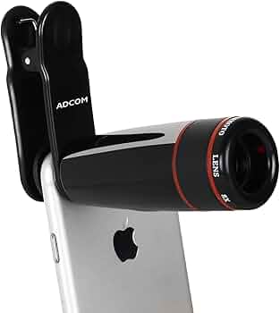 Adcom 8X Telephoto Zoom Mobile Phone Camera Lens - Compatible with All iPhone & Android Smartphones (Black)