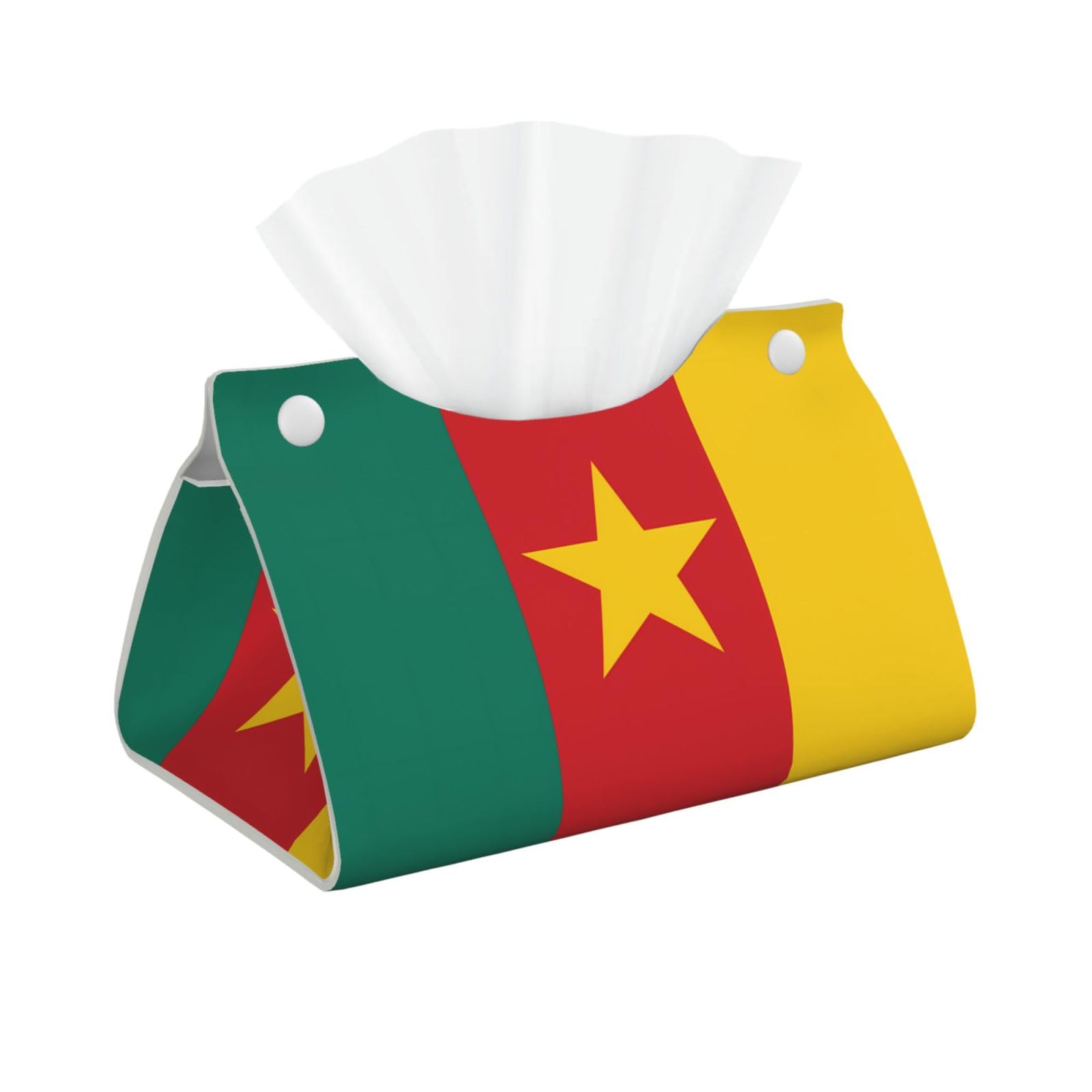 Flag of Cameroon Rectangular Leather Tissue Box Cover, Folding Facial Tissue Holder Dispenser for Car