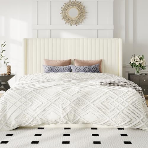 Image of Allewie King Size Lift Up Storage Bed Frame Channel Tufted Headboard Cream