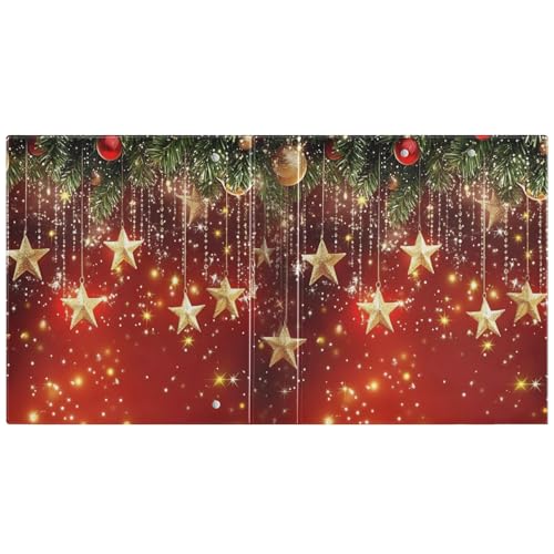 Image of 3 Ring Binder Christmas Stars Christmas Balls 1.5 inch Binders Three Ring Binders with Clipboard Fit 8.5'' x 11'' Paper 3 Interior PVC Clear Pockets for Office Supplies