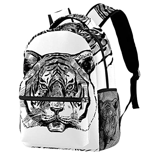 Sac à dos de voyage avec porte-bouteille Tiger Sketch pour l'école