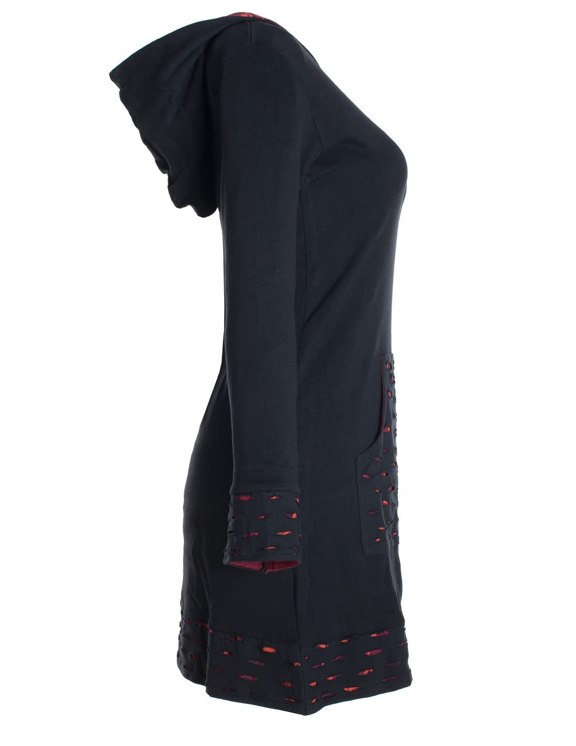 Vishes - Alternative Bekleidung - Damen Langarm-Shirtkleid Hoodie-Kleid Baumwollkleid Kapuze
