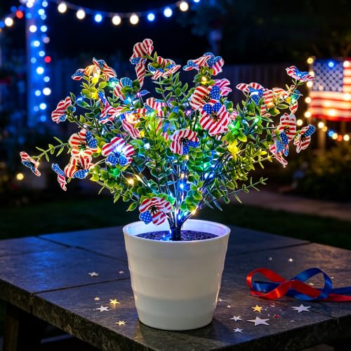 Image of Patriotic LED Artificial Flowers, 4th of July LED Flower Light, Red White Blue Patriotic Home Decor