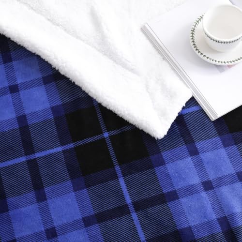SOCHOW Karierte Sherpa Decke Kuscheldecken 150 x 200 cm, Blau – Ansicht 5