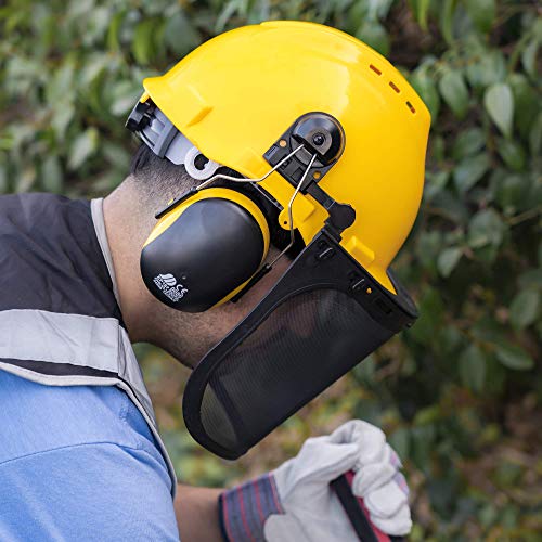 NEIKO 53880A 5-in-1 Forestry Safety Helmet with Hearing and Face Shield Protection | Heavy Duty Construction Hard Hat | Removable Ear Muffs | Steel Mesh and Polycarbonate Visors | Adjustable Size