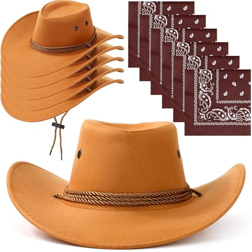 Image of Zhanmai 12 Pcs Cowboy Hat and Bandana Cowboy Cowgirl Hats Bulk Western Party Costume Halloween Accessory
