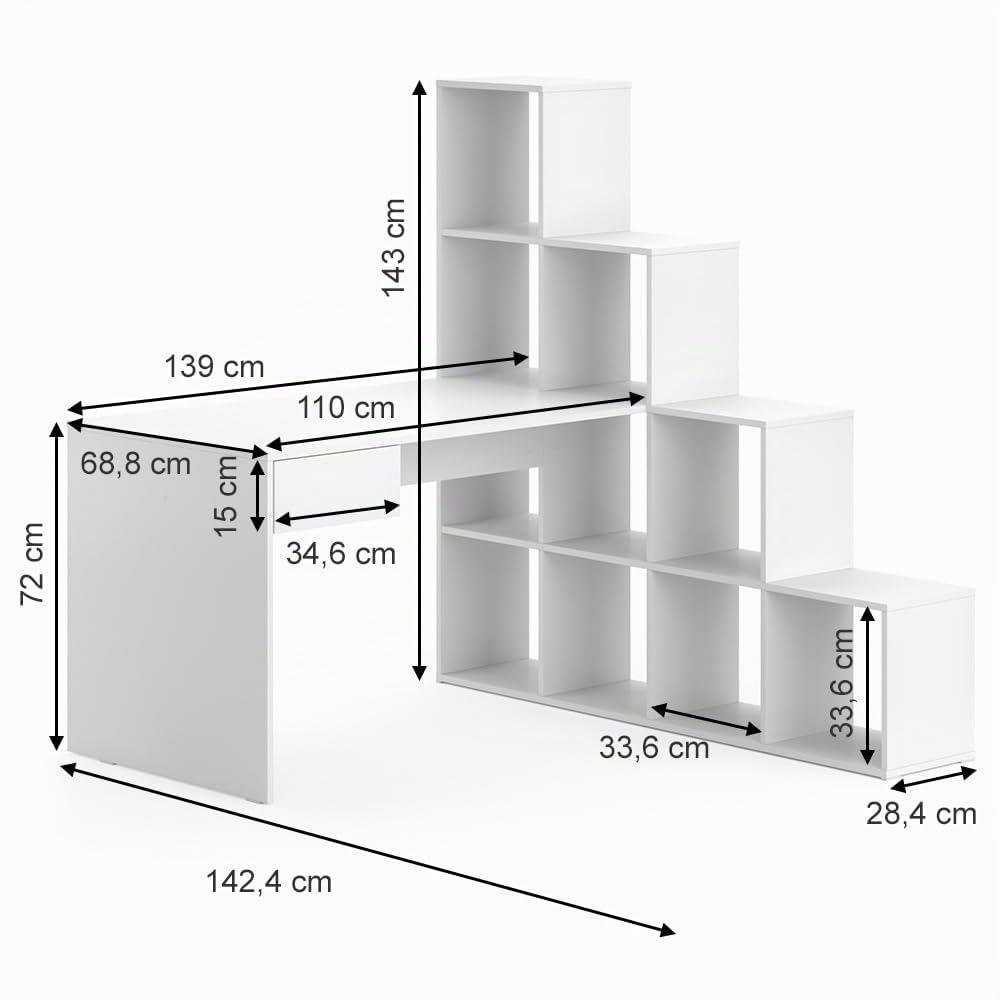 Vicco Eckschreibtisch Sarah, Weiß, 139 x 142.4 cm