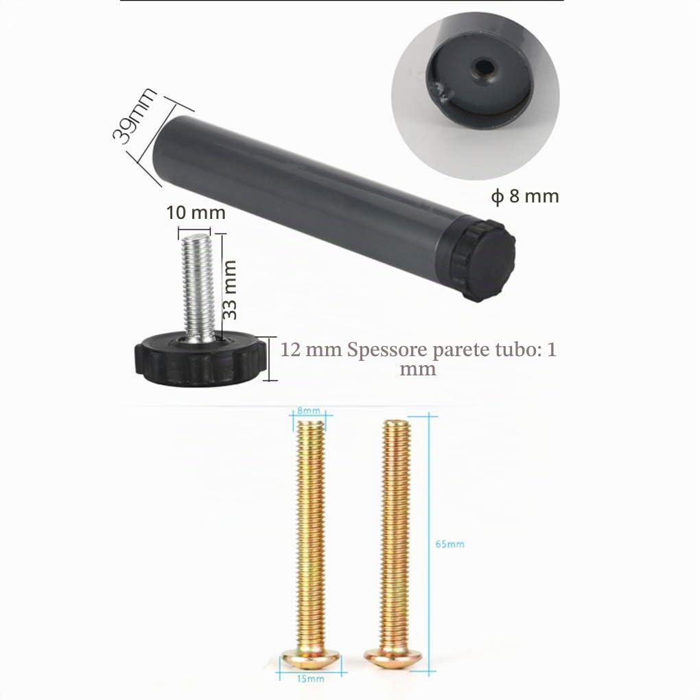 4 Gambe per Mobili Piedini Letto Gambe Cilindriche Piedini per Mobili Regolabili Gambe per Mobili Acciaio Piedi di Supporto Del Letto Accessori per Giroletto Piedi per Mobili con Viti,Grigio(35cm)