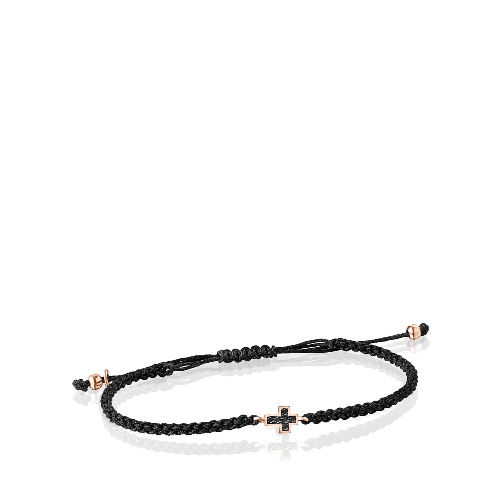 TOUS Pulsera de Cordón para Mujer con Motivo Cruz en Baño de Oro 18Kt sobre Plata de Primera Ley con Espinelas, 21.5 cm de Largo, Simple y Elegante, Colección Motif