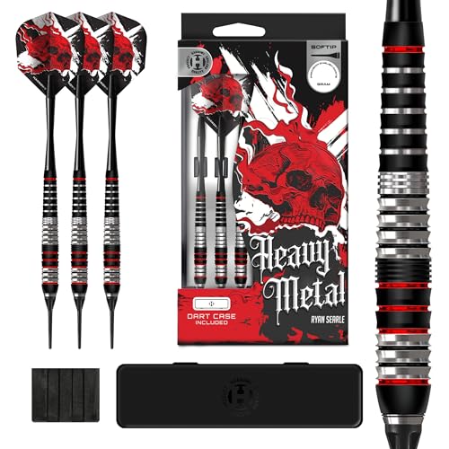 Harrows Ryan Searle Heavy Metal Edelstahl Softtip Darts Set in 18g oder 20g inkl. Speedline Shafts 100-Mikron Flights & Dartcase Robuste Softtip Darts für alle Spieler (20g)