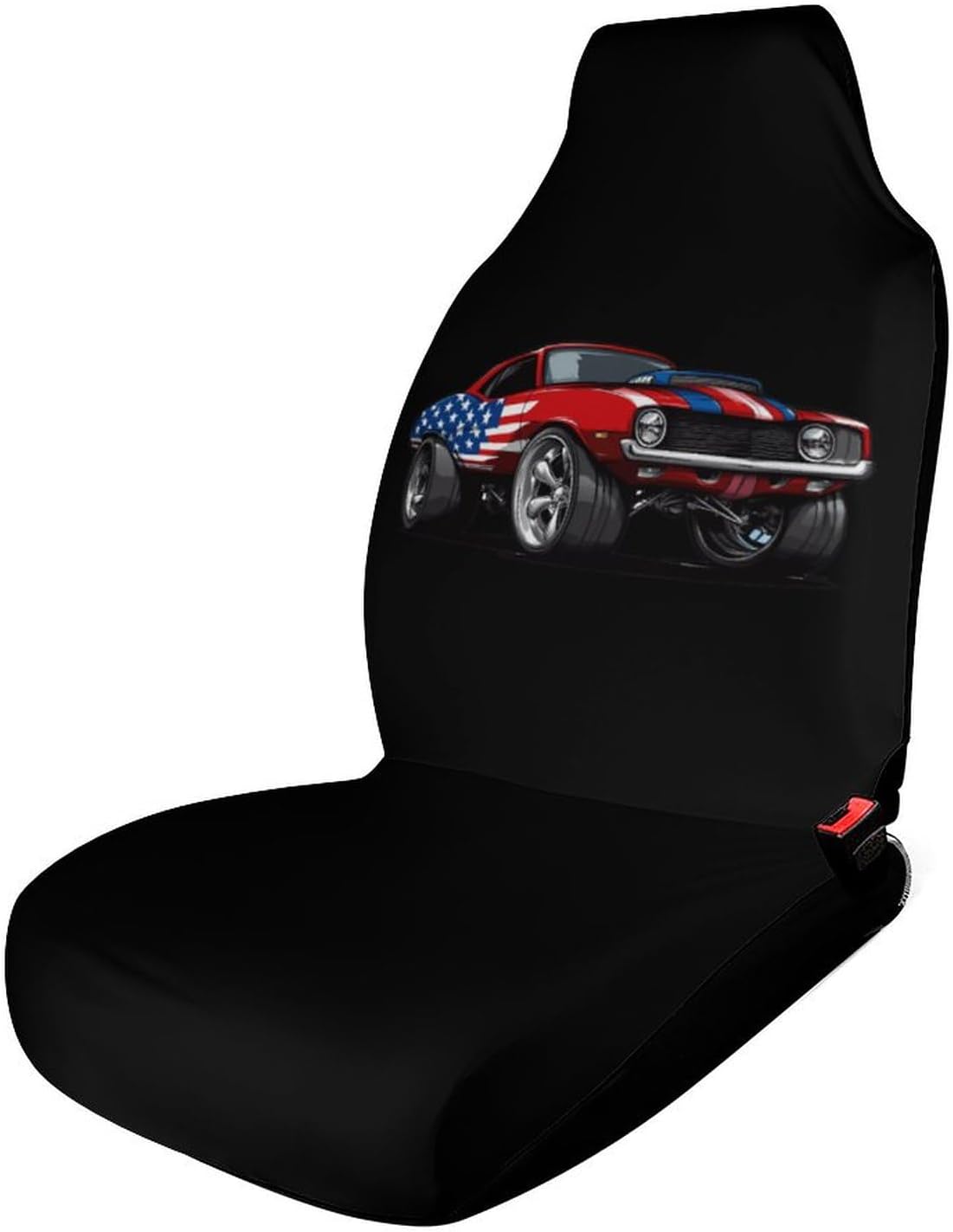 Muscle Car with Am-erican Flag Car Seat Covers Universal Car Front Seats Protector Auto Interior Accessories 1PCS