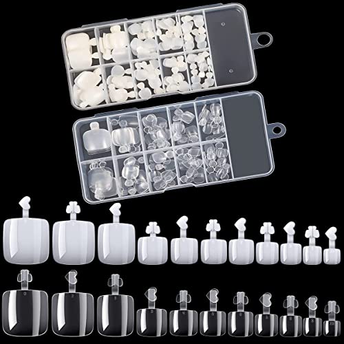 200 Pièces Faux Ongles de Pied en 10 Tailles Faux Ongles d'Orteil Ongle d'Orteil Artificiel Français à Couverture Complète Tips de Faux Ongles d'Orteil pour Salons Cover