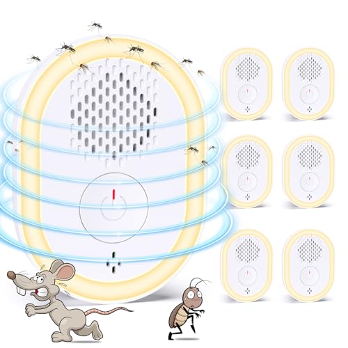 Ultrasonic Pest Repeller 6 Pack, Wave Barrier Tech, Humane Indoor Pest Control for Mouse, Rat, Mice, Spider, Mosquitos, Cockroaches, Plug & Play, Wide Coverage, Harmless to Pets & Humans