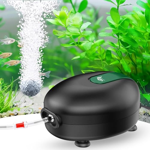 AQQA Aquarium Air Pump Quiet Fish Tank Aerator Pump Powerful Oxygen Pump Single Outlet Air Pump Bubbler with Air Stone Tubes Check Valves for Hydroponics Water Tank (2.5W for Up to 40 Gal Tank)