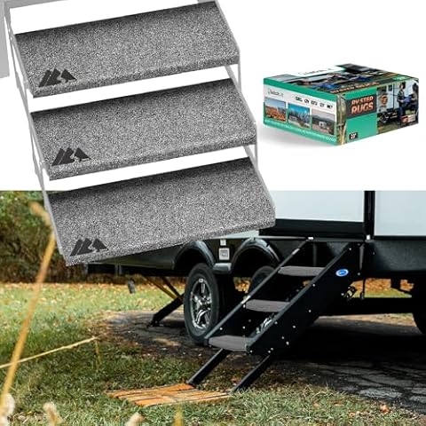 LATCH.IT RV Step Covers 3 Pack | 23" Wide Camper Step Covers | Gray RV Stair Covers | Straight RV Step Carpet | RV Step Cover Best Fits 8-11" Deep Stairs | Keep Your RV Cleaner w/Our RV Stair Carpet Cover
