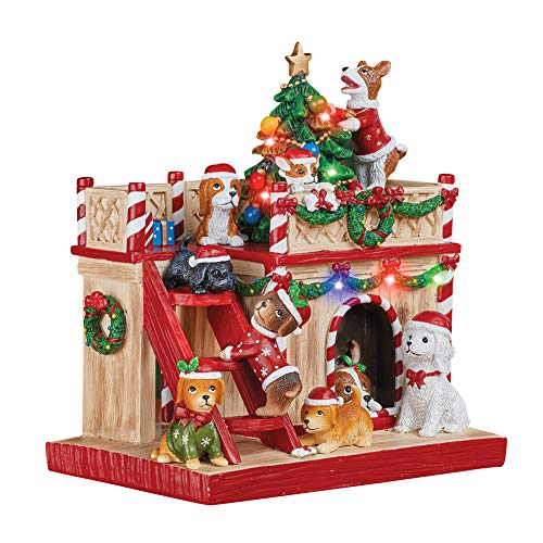 Collections Etc Lighted Holiday Dog House Tabletop Christmas Decoration