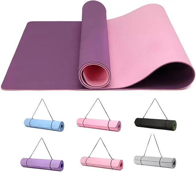 Pink Yoga Mat - TPE Non-Slip Exercise Mat with Carry Strap 183x61cm