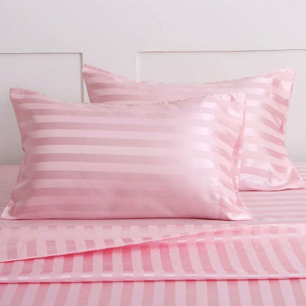 100% Egyptian Cotton Bed Sheets 600 Thread Count Sateen Finish Luxuries Hotel Quality (1 Flat Bedsheet and 2 Pillowcase) Pink Stripe Double Size (B09M4FF72X) Amazon Price History, Amazon Price Tracker