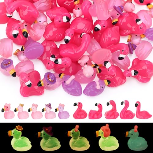 Smivyhp 50 Stück Mini Flamingo Harz Winzig Flamingo Miniatur Kleine Flamingos Figuren Flamingoenten Resin für Aquarium Puppenhaus Miniaturgarten Kuchen DIY Deko & Geschenk
