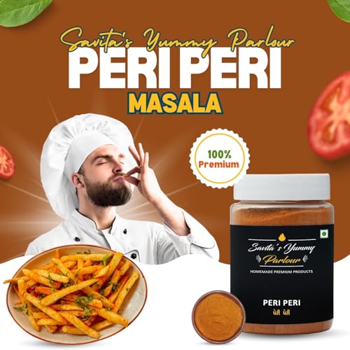 Image of Savita's Yummy Parlour Jain Peri Peri Masala - 100g | No Onion No Garlic | Homemade Premium Spice Blend for Fries, Popcorn, Pasta, Snacks & More