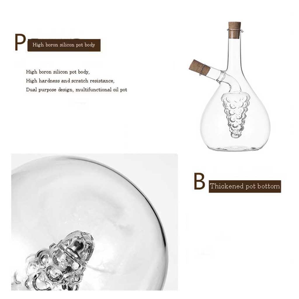 Dispensador de aceite y vinagre de cristal, Botella dispensadora de aceite y vinagre 2 en 1 de vidrio con tapón de corcho de 400 ml