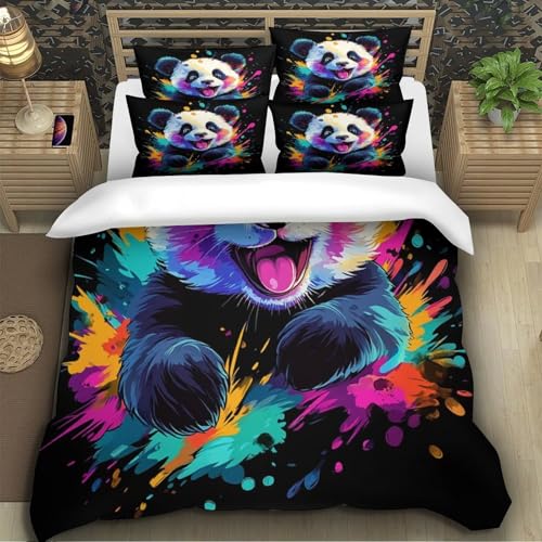 Housse de couette panda 3D à éclair caché et imprimé pop vibrant en microfibre 260x220