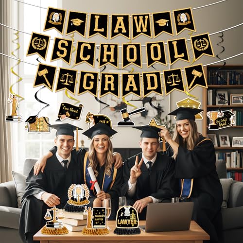 Image of Law School Graduation Decorations 2026, 15PCS Law School Graduation Party Banners Hanging Swirls Honeycomb Centerpieces Decor, Criminal Justice Lawyer Legal College Grad Party Supplies