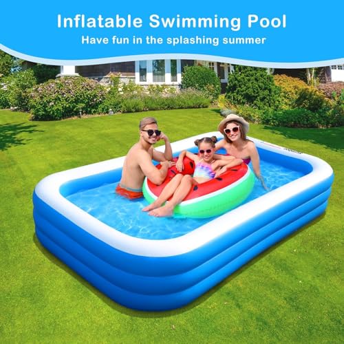 Image of Kiddie Swimming Pool Extra Large Family Size - 120 inch x 72 inch x 22 inch Inflatable Family Lounge Above Ground Swim Center Large Size 305CM Perfect for Summer Outdoor Backyard Porch Garden Water Party