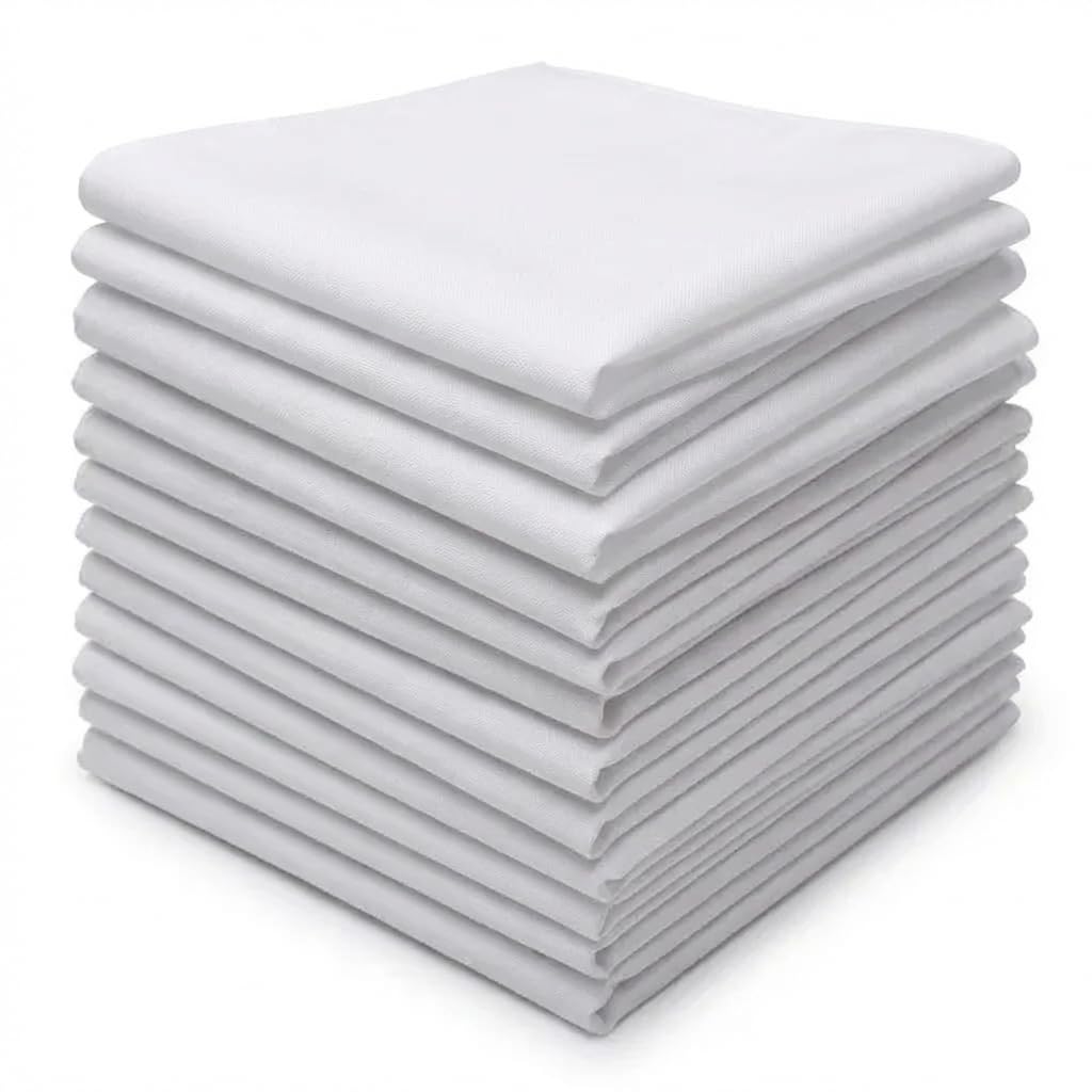 Cymygs Unisex White 12 Pcs Handkerchiefs, Hankies, Men's Handkerchiefs, Handkerchiefs For Men Cotton, Handkerchief, 40X40cm Pocket Square, Soft, Absorbent For Grooms, Weddings, Prom, Celebration, Party