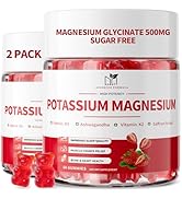2 Pack Potassium Magnesium Gummies, Sugar Free Potassium Supplement Magnesium Glycinate 500mg, As...