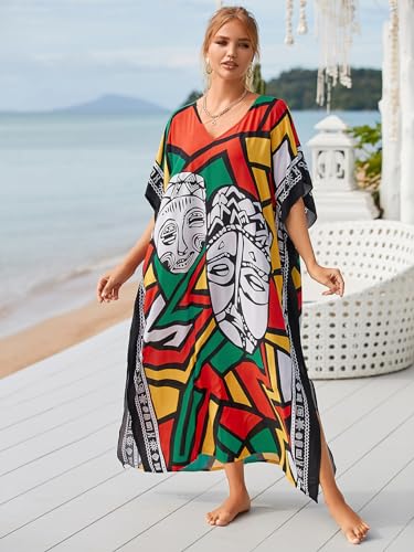 Image of Kaftan Dresses for Women Plus Size Bathing Suit Cover up Caftan Maxi Beach Dresses