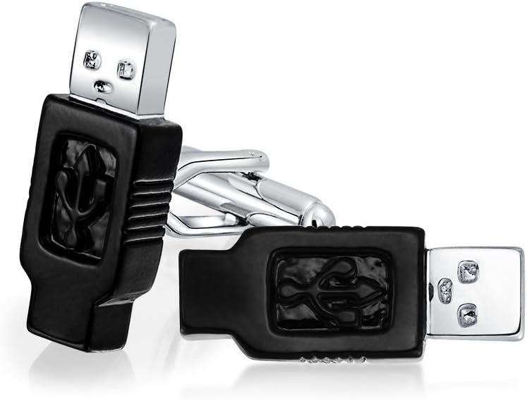 Computer Greek USB Texting @ Black Smart Phone Cufflinks For Men Executive Graduation Gift Bullet Hinge Back Gold Plated Stainless Steel