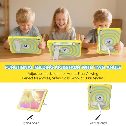 SIBEITU Kids Case for iPad (A16) 11-inch 2025/ 10th Generation 10.9-inch 2022, Shockproof Rugged Hybrid 3-Layer Protective Cover for iPad 11th/ 10th Gen with Stand & Pencil Holder (Yellow Blue)