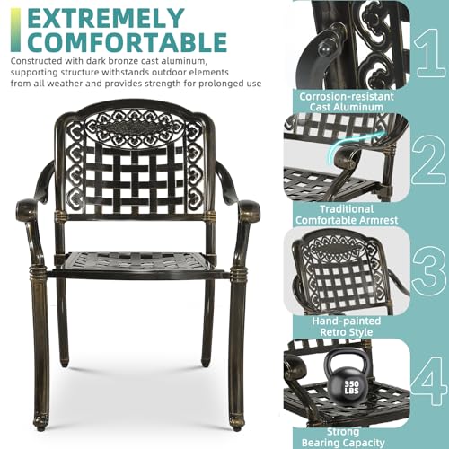 Image of MEETWARM 7-Piece Outdoor Furniture Dining Set, All Weather Cast Aluminum Patio Garden Set with 6 Chairs, 1 Rectangular Table, 2 inch Umbrella Hole, Dark Bronze