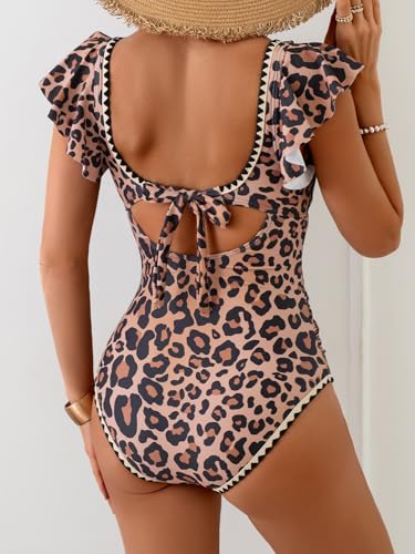 Image of Aidonger Women's One Piece Ruffle Swimsuit Tummy Control Bathing Suit V Neck Shell Stitched Swim Suit Slimming Swimwear