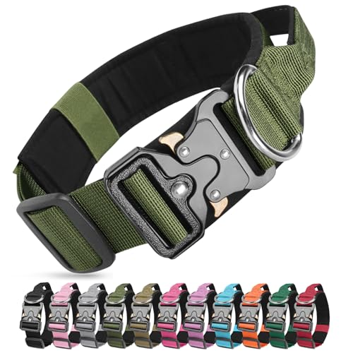 Ledeak Collare Tattico per Cani con Maniglia di Comando, Collare Tattico Regolabile con Fibbia in Metallo, Collari Militare in Nylon per Cani di Taglia Media e Grande Addestramento (Verde, L)