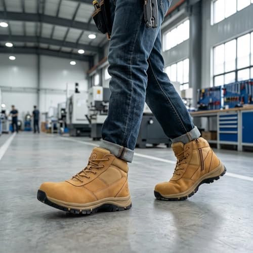 Image of Men's 5 inch Waterproof Steel Toe Work Boots, Side Zip Safety Shoes OX2518 | Insulated, Puncture Resistant