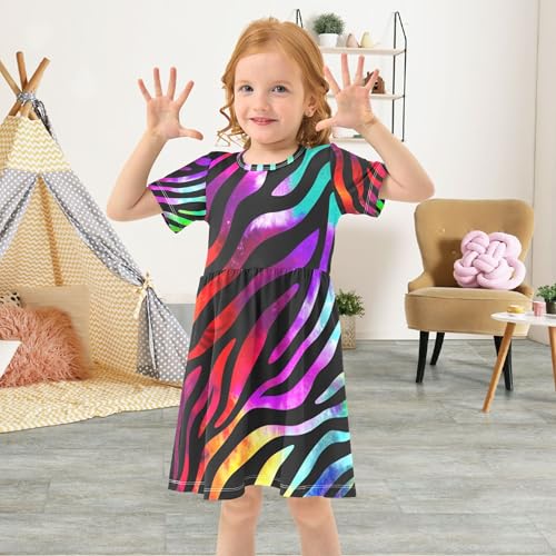 Vibrant Zebra Stripes Tile Toddler Dresses for Girls 2t Short Sleeve Cute Kid Spring Dress Little Girl4