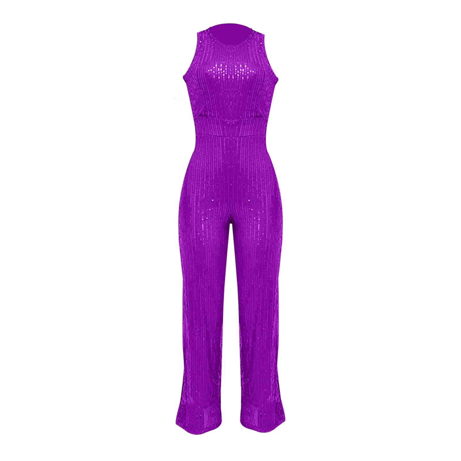 Combinaisons Femme à Paillettes- Combinaison Mariage Femme Coupe AjustéE Col Rond sans Manches Taille Haute Jumpsuit Couleur Unie Pas Cher pour SoiréE Bal De Fin D'AnnéE Une PièCe Sequins Bodysuit