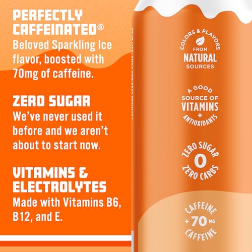 Image of Sparkling Ice Caffeine Soda Shoppe Orange Cream Perfectly Caffeinated Sparkling Water with 70mg Caffeine, Zero Sugar, with Antioxidants and Vitamins, 16 fl oz Cans (Pack Of 12)