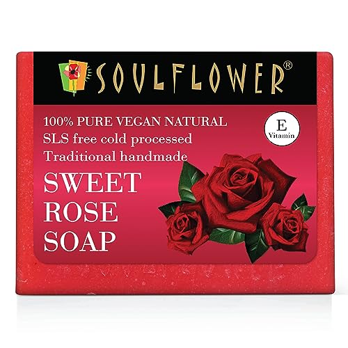Image of Soulflower Sweet Rose Soap Handmade, 100% Pure, Natural & Cold processed Grade 1 BIS Standard Premium & Luxurious Soap with Essential Oils, Exotic Herbs & Aroma, 150g