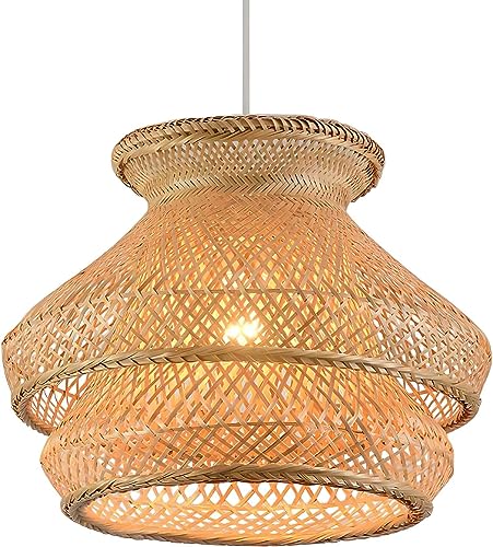 Lustre en rotin tissé à la main suspension haut de gamme en bambou naturel double abat-jour