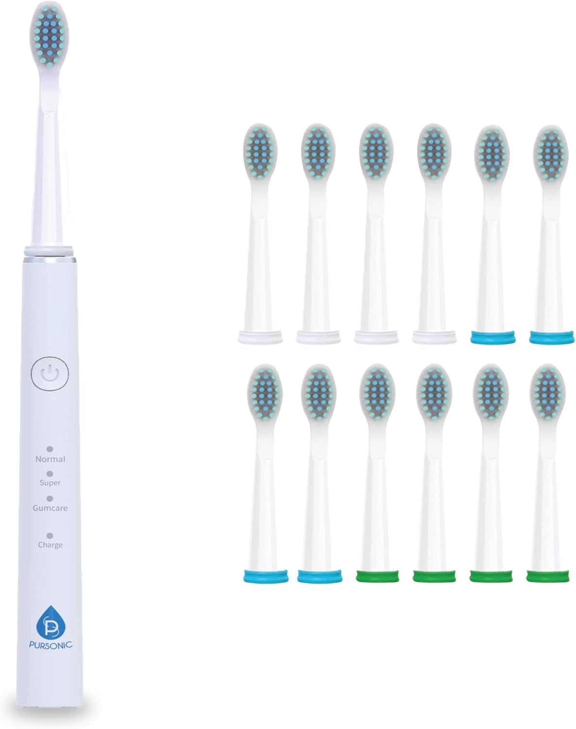 Pursonic Whitening USB Rechargeable Sonic Toothbrush-12 Brush Heads!- 38,000 Brush Strokes Per Minute-3 Brushing Modes with 2 Minute Auto Timer (White)