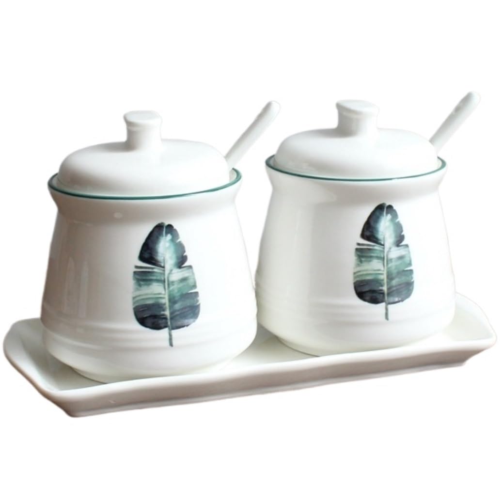 BCJMKDX Fermenter. Ceramic Sugar Container Seasoning Box With Lid And Spoon Seasoning Pot Spice Pot Set(B)