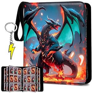 Trading Card Binder 9-Pocket – Premium PU Leather Card Album, Holds 900 Cards, 50 Removable Sleeves, Zippered 3-Ring Case for TCG/Sports Cards + Metal Keychain