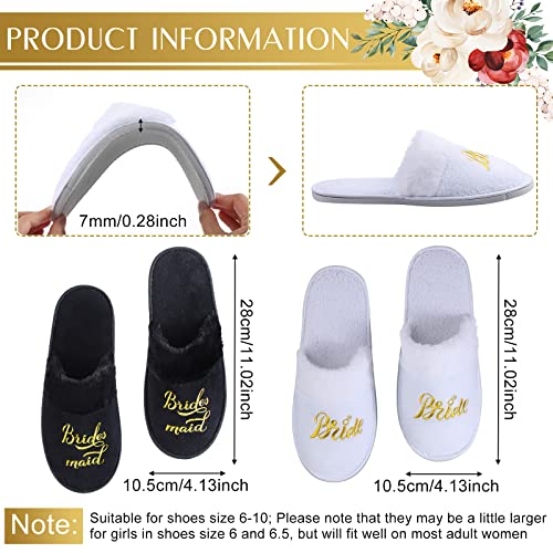 7 Pair Bride and Bridesmaid Slippers for Wedding Day - Fuzzy Bridal Party House Slippers - Bridal Shower Gift (Black White, Bridesmaid)2