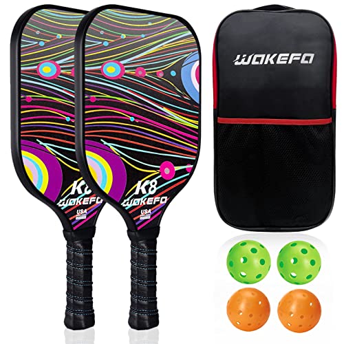 Wakefa Pickleball Paddles Set Of 2: Usapa Approved Pickleball Paddles With Carbon Fiber Face, Polypropylene Honeycomb And Comfort Grip, Lightweight Pickleball Rackets &4 Indoor Outdoor Balls & Bag #TOP15