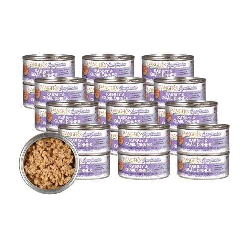 Evanger's Super Rabbit & Quail Dinner for Cats – 24 Count, 5.5 oz Each – Grain & Gluten Free Wet Cat Food – Limited Ingredient Diet with Novel Proteins – Loaf Style